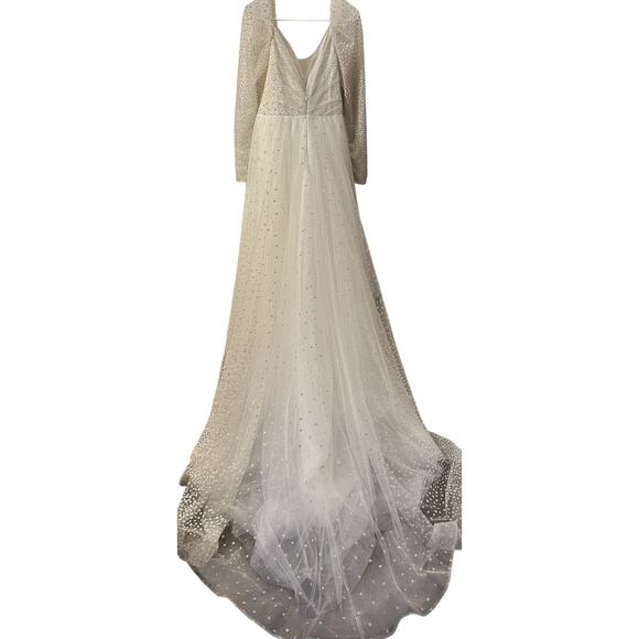 Monica Loretti Wedding Dress Style #8188 SZ 12 White With Sheer Sleeves - Picture 8 of 16